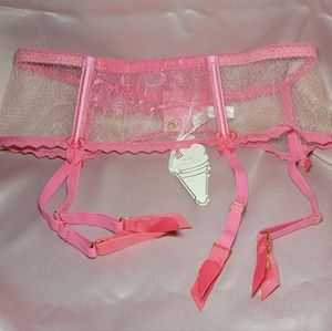 Mimi Holliday Pink Lace and Mesh Garter Belt